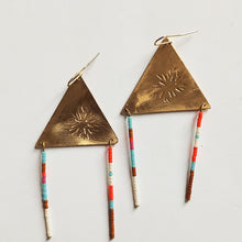 Load image into Gallery viewer, Triangle of Brass With Bead Earrings
