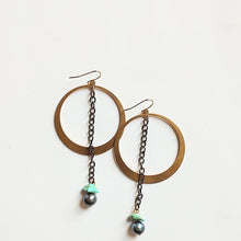 Load image into Gallery viewer, Brass Hoops/Turquoise Earrings 3
