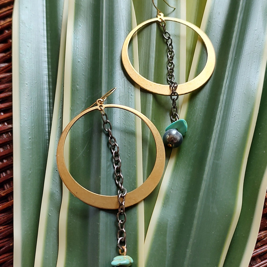 Brass Hoops/Turquoise Earrings 3