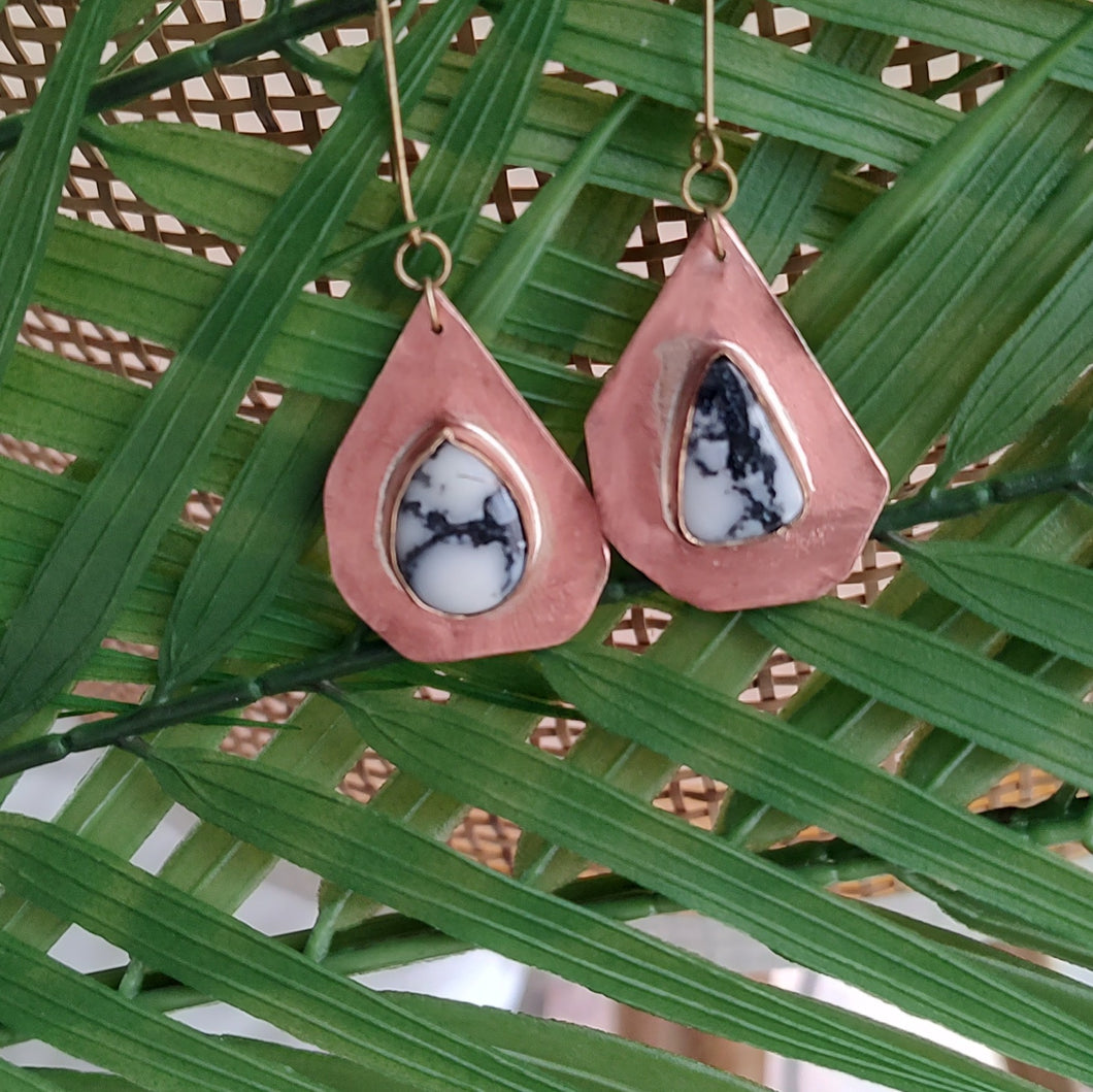 Natural White River Stone/Copper Earrings