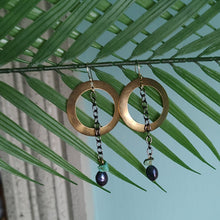 Load image into Gallery viewer, Brass Hoop/Turquoise Earrings 1
