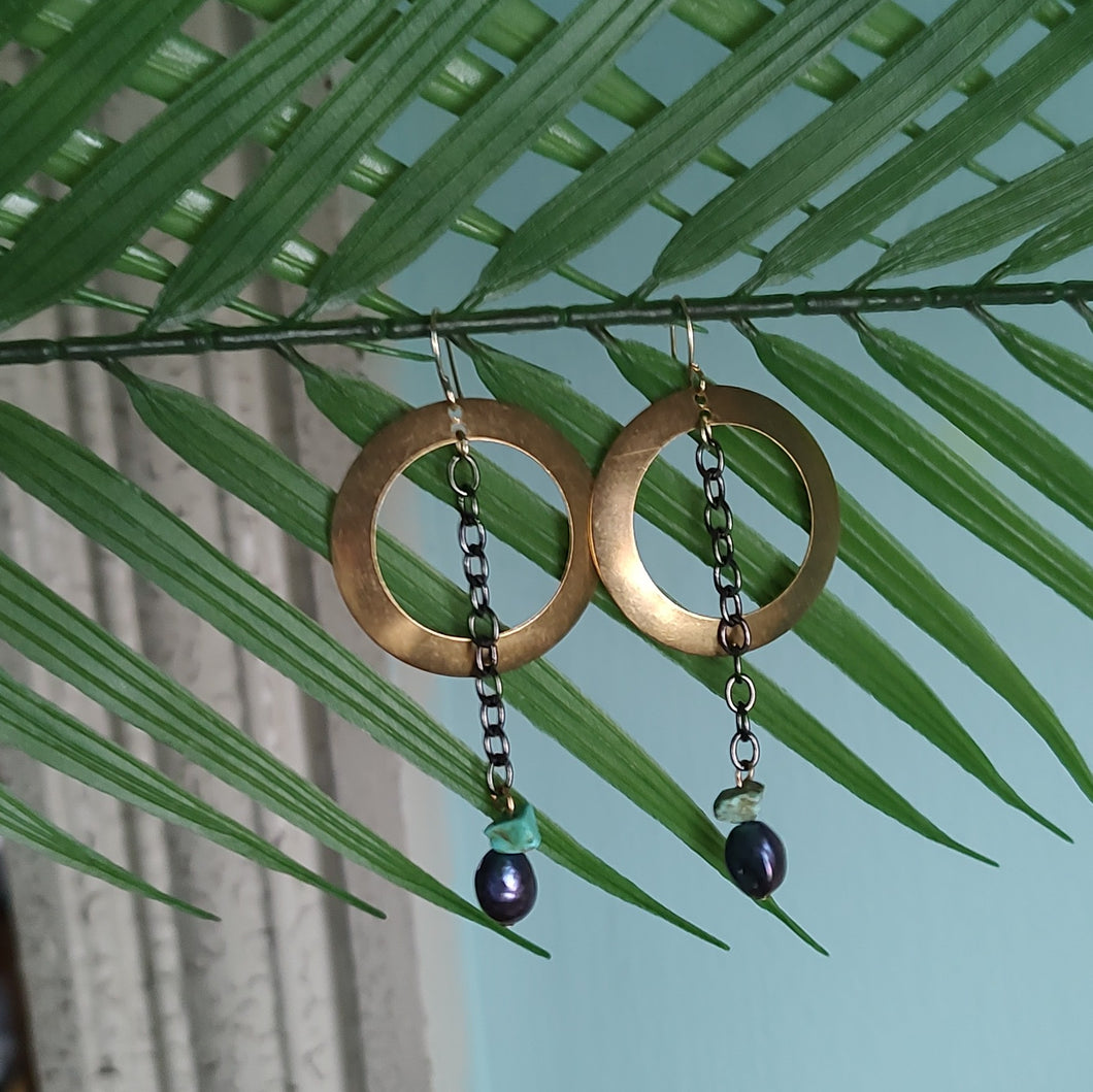 Brass Hoop/Turquoise Earrings 1