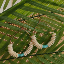 Load image into Gallery viewer, Bone and Turquoise Bead Half Hoops
